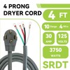 FNXPOW 4 Prong Dryer Cord,4FT 10/4 SRDT, 30Amp Appliance Extension