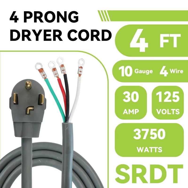 FNXPOW 4 Prong Dryer Cord,4FT 10/4 SRDT, 30Amp Appliance Extension