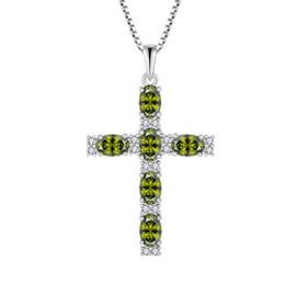 Blaniy Cross Necklace for Women 925 Sterling Silver Religious Pendant Peridot Necklace Oval Cut August Birthstone Jewelry Gifts for Women