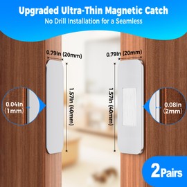 PHIXBEAR 2 Pairs Ultra-Thin Magnetic Cabinet Door Catch, No-Drill Adhesive Magnets, Rust-Proof Stainless Steel Latches for Kitchen Cupboard, Drawer, Closet, RV - Heavy Duty Silent Closure.