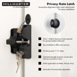 Key Lockable 2 Way Gate Latch with Spring Loaded Pull Cable and Key,2 Sided Gate Fence Lock for Outdoor Gates,Locking Gate Door Lock Fence Latch Gate Hardware for Metal,Wood,Vinyl Fence,Black Finish