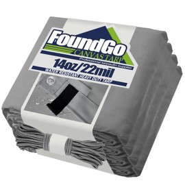 FoundGo 8x10 ft Canvas Tarp 22 Mil Tarps 14 oz Canvas Tarpaulin Heavy Duty Cloth Water/UV Resistant Cover with Rustproof Grommets & Ropes for Cars，Roofs，Boats,Camps,Sunshades，Moisture Barrier - Grey