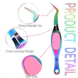 3Pcs Stainless Steel Crossing Lock Tweezers Curved Fine Angled Tips Tweezers for Sewing, Beading, DIY Crafts,Nail Art Clip and Nail Extensions Tool
