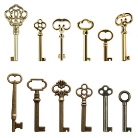 VIDABTE 12-Key Universal Replacement Skeleton Keys Kit,Skeleton Key Set for Antique Dresser, Chinese Cabinet, Antique Furniture and Old Style Cabinets or Doors (12 pcs)