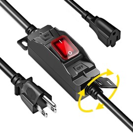 Outdoor Extension Cord with On/Off Switch – IP68 Waterproof, 1.5FT Heavy Duty 14AWG Inline Cord with LED Power Switch, 3-Prong 125V Grounded Plug, 360° Mount Bracket for Patio & Holiday Lights
