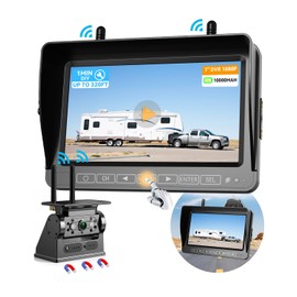 Wireless Backup Camera Install-Free for RV: 7 Inch DVR Monitor 1Min Easy Install Magnetic Solar Waterproof Hitch Rear View Camera Rechargeable HD 1080P Night Vision for RVs Trucks Campers