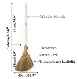 BMart Home Natural Whisk Sweeping Hand Handle Broom 50 inch Length- Vietnamese Straw Soft Broom for Cleaning Indoor-Outdoor, Sofa, Car Hood, Decoration Items (Natural)