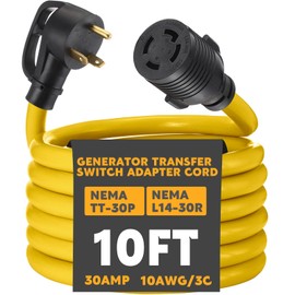 Kanayu 10 ft Generator Transfer Switch Adapter Cord Compatible with Nema Tt-30p to L14-30r, 30 Amp 3 Prong to 4 Prong Generator to House Inlet Box Adapter, STW 10 Awg, Etl Listed