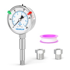 MEANLIN MEASURE 0~100Psi Heater Heavy Liquid Filled Pressure Gauge 1/4" NPT 2.5" FACE DIAL 316 Stainless Steel Joint Lower Mount for Pressure Portable Oil Fired Heaters, with Hex Bushing
