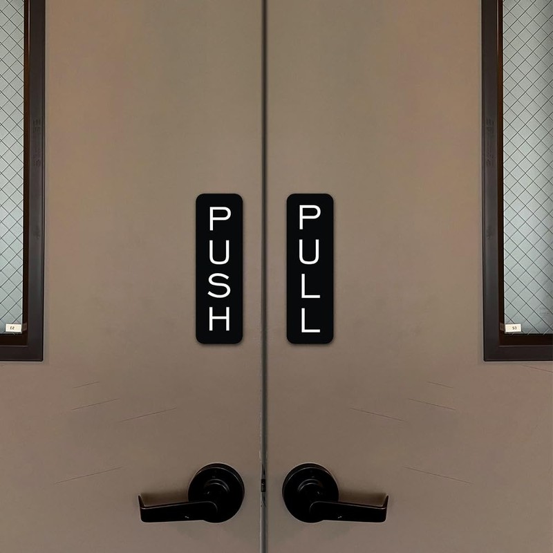 Basic Vertical Push Pull Door Sign (Black/Silver) - Small