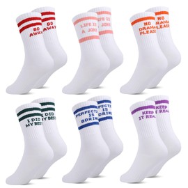 Utensilsto 6 Paia Calzini da Donna Uomo 38-42 in Cotone Bianco con Scritta Hip Hop - Sportivi da Tennis Divertenti - Regali per Uomini e Donne