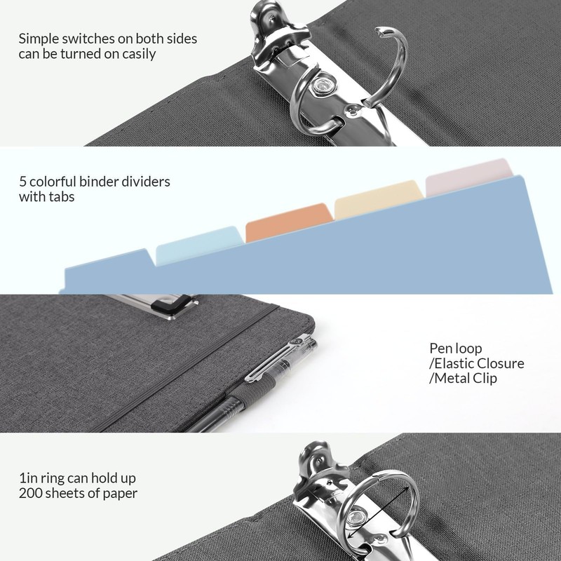 SKYDUE Clipboard Binder with Dividers,1 Inch 3 Ring Binder with