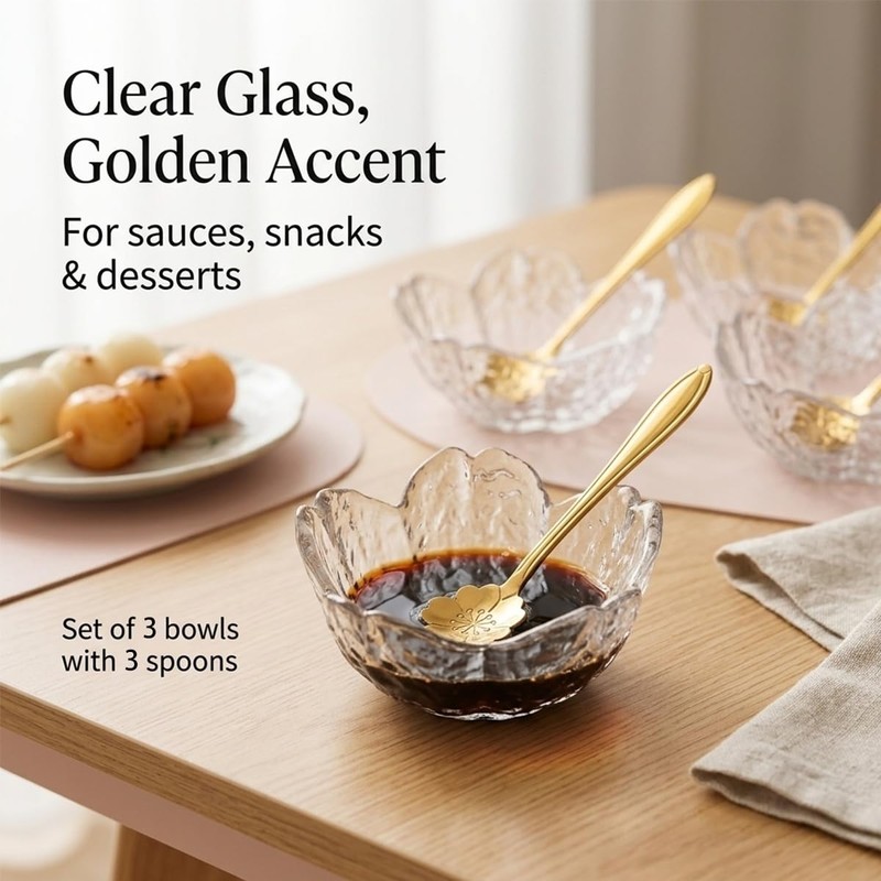 Sakura Shape Clear DipClear Blossom Glass Dip Bowls 6 Pcs