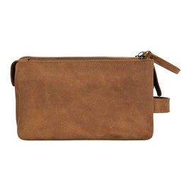 Mens Large Toiletry Bag Vintage Tan Crazy Horse Leather Travel Accessories Wash Bag Shaving Dopp Kit 7592