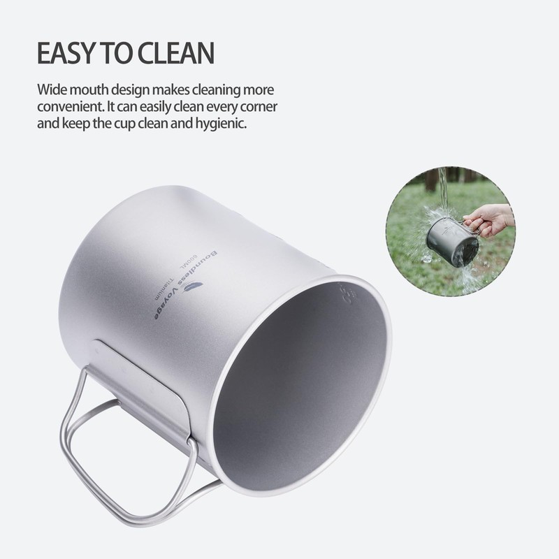 Boundless Voyage Single Walled Titanium Cup with Lid Folding Handle