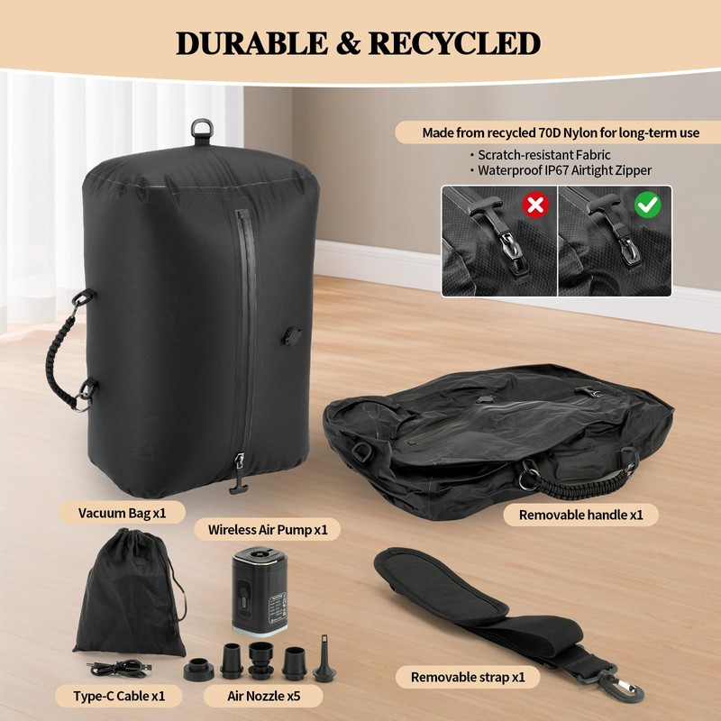 Hdenmist Travel Vacuum Bags 38L Backpack IP67 Waterproof 70D Nylon