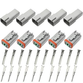 VIKKSAER 5 Kit DT04-4P DT04-4S 4 Pin Way Waterproof Connector, Replacement for Boat Car Truck Motorcycle Marine (4 Pin)