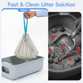 Cat Litter Bags 30 Pack with Drawstring, Heavy Duty Cat Litter Box Liners, Leakproof Kitty Litter Bags for 3/4 Litter Box, Disposable Cat Waste Bags for Easy Litter Box Cleaning and Odor Control