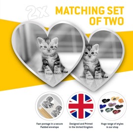 Awesome 2 x Heart Stickers 10 cm - BW - Grey Tabby Bengal Pet Kitten Animals Fun Decals for Laptops,Tablets,Luggage,Scrap Booking,Fridges #41115