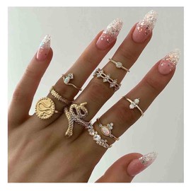 Yheakne Boho Rings Set Gold Snake Knuckle Rings Punk Midi Joint Rings Vintage Stacking Rhinestone Finger Rings Fashion Rings Accessories for Women (Pattern 3)