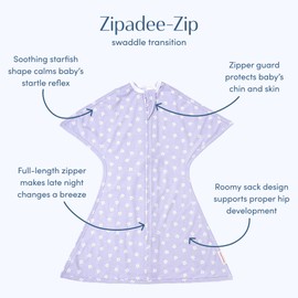 SleepingBaby Zipadee-Zip Transitional Swaddle Sack, 6-12 Month - Roomy Zipper Swaddle for Easy Diaper Changes and Proper Hip Development - Baby Swaddle Sack, Medium - Paperwhite Flowers