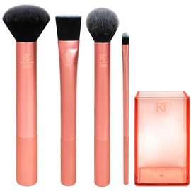 Real Techniques, Flawless Base, Set de Brochas de Maquillaje para Bases, Juego de Brochas para Maquillar Rostro, Resultados Impecables, 4 piezas + 1 estuche