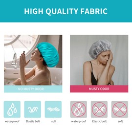 Aquior Shower Cap for Women Reusable, Extra Large Shower Cap for Men,Satin EVA Double Layer Waterproof Hair Cap For Long Hair, 4 Pieces