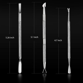 Cuticle Pusher and Cutter - Nail Polish Remover - Stainless Steel Manicure Tool Set -Gel Nail Polish Peeler and Scraper - Nail Care Stick - Pedicure Kit for Fingernail and Toenail