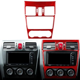 Real Carbon Fiber Auto Interior Accessories Sticker Compatible with Subaru Impreza 2012-2014/Subaru XV Crosstrek 2013 2014 Car Center air Vent A/C Control Climate Adjustment Decoration Frame Red