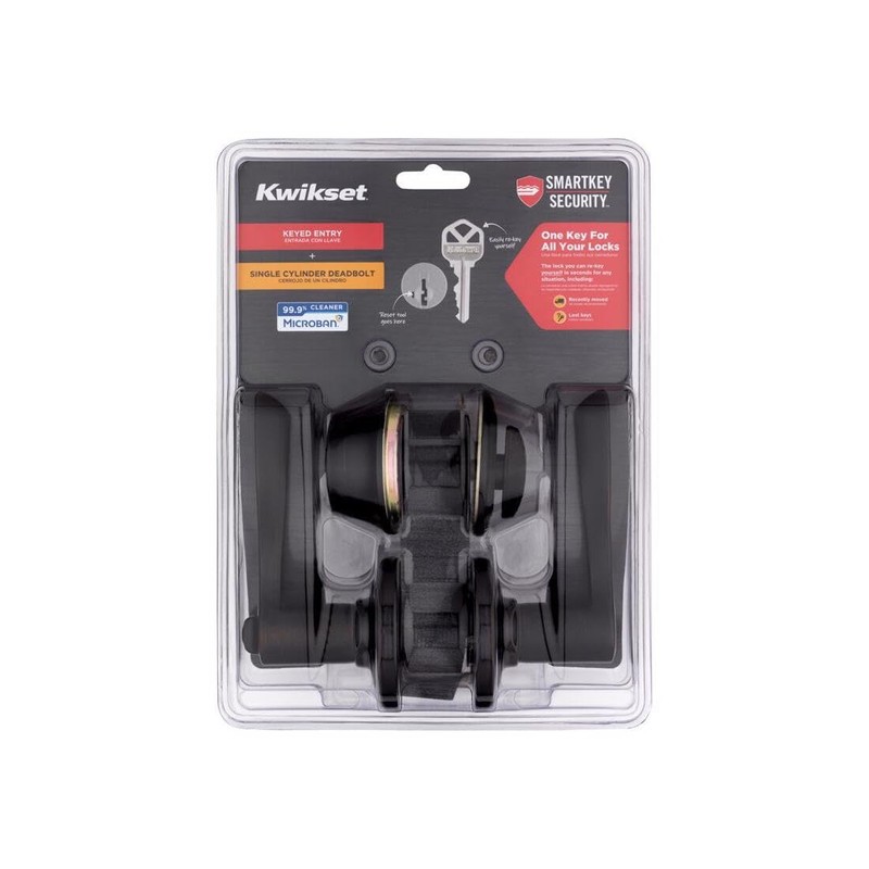 Kwikset SmartKey Security Venetian Bronze Lever and Single Cylinder Deadbolt