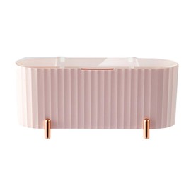 AIMALL Elegant Cosmetic Storage Box with Lid, 3-Compartment Dressing Table Organizer, 8.38x3.58 Inches, Rose Gold Accents, Ideal for Beauty Blenders, Brushes, and Accessories