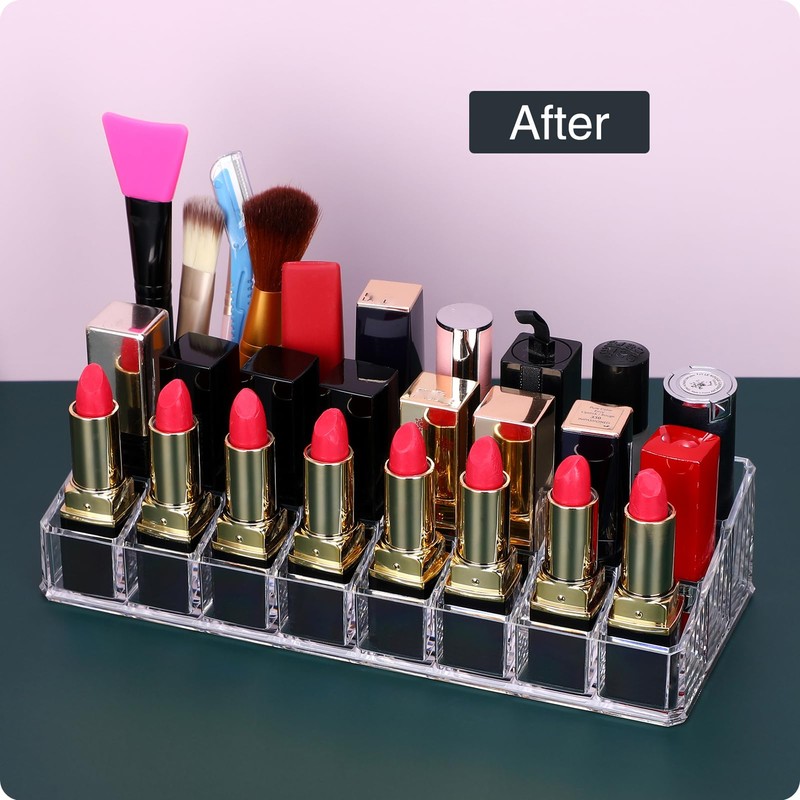 MOSIKER Lipstick Organizer for Vanity,Acrylic Clear Chapstick Lip Gloss Balm