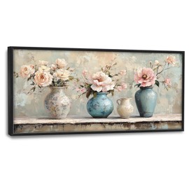 Farmhouse Flower Vase Living Room Large Wall Art Abstract Botanical Framed Canvas Wall Decor Floral Pictures Print Painting Modern Home Decor Extra Large Artwork for Bedroom Bathroom Kitchen 30"x60"