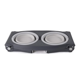 Dexas Pets Adjustable Height Double Pet Feeder, Light Gray