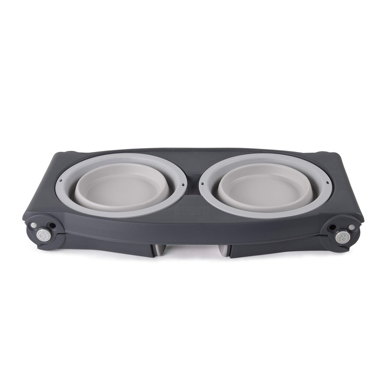 Dexas Pets Adjustable Height Double Pet Feeder, Light Gray