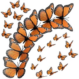 Dzyoleize 24 piezas Víspera de Todos los Santos Mariposa Decoración mural Artificial Monarca Mariposa Decoración de mariposas 3D Mariposa monarca Etiqueta de la pared por Artesanía Hogar pared Boda Cuarto Decoración (Naranja)