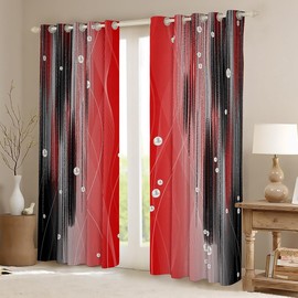 Cortinas rojas y negras para recámara (2 paneles, 38 x 45 pulgadas), líneas de tira geométricas 30 % -50 % cortinas opacas para niños y adultos, cortinas de oscurecimiento de óxido degradado