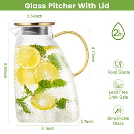 WARMSIMPLE Glass Pitcher With Lid, 2 Liters Glass Pitchers With Handle And Lid, 68 oz Glass Water Pitcher For Fridge, Glass Tea Pitcher Jug Carafe Jar For Hot/Cold Water Iced Juice Coffee Milk Fruit