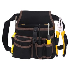 Gukasxi Canvas Tool Belt Pouch, 7 Multi Pockets Nail and Hammer Pouch, Work Tool Pouches with Belt, Hammer Holder, Drill Holster, Screw Pouch for Builders, Carpenters, Gardeners, Electricians, Black