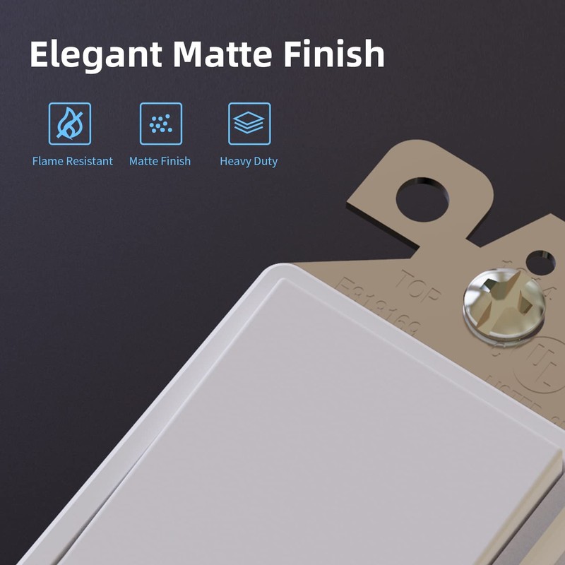 ELEGRP Matte White Single Pole Decorator Light Switch, 15Amp, 120-277V,