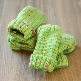 Kids Sprinkled Knit Warm Lined Mittens- Lime Green (Big Girl 6-12Y)
