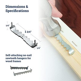 PHS Sawtooth Picture Hangers No Nail, 100 Pack Picture Hanging Hardware, 1 3/4 Inch Sawtooth Hanger and Canvas Hangers for Walls - Support up to 10lbs