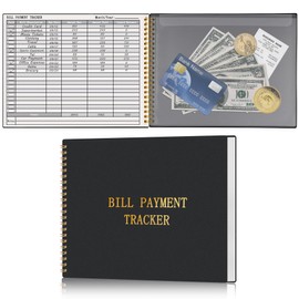 HAUTOCO Bill Tracker Notebook Monthly Bill Payment Tracker for Personal Budgeting Home Financial with 2 Storage Pocket, Payments Checklist Organizer Bill Planner 10.1 x 7.8'', Black
