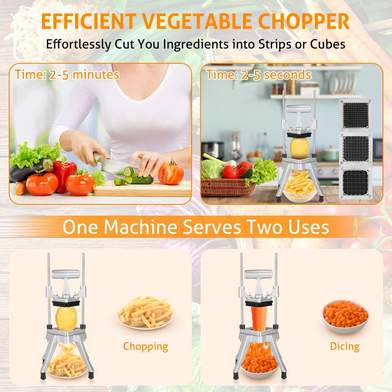 WICHEMI Commercial Chopper Vegetable Cutter Fruit Dicer w/3 Blades Commercial