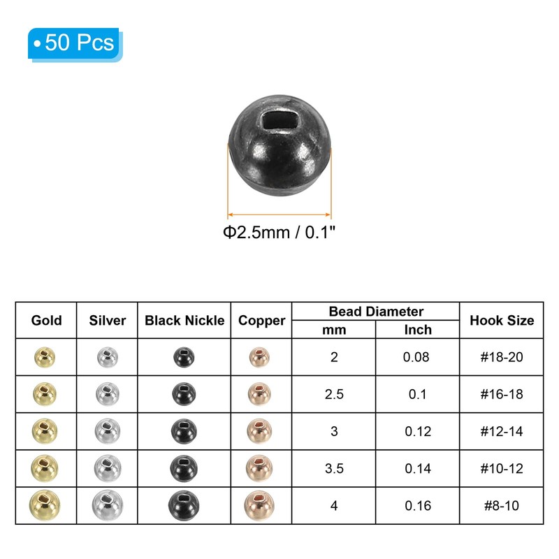 PATIKIL 2.5mm Tungsten Slotted Beads for Fly Tying, 50 Pcs