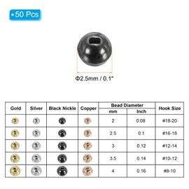 PATIKIL 2.5mm Tungsten Slotted Beads for Fly Tying, 50 Pcs Tungsten Beads Round Bead Head Ball for Jig Hooks Fishing Fly Tying Materials, Black Nickle