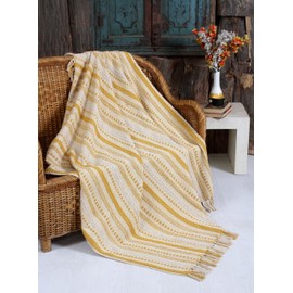 Handwoven Cotton Boho Throw Blanket with Tassels – All Season Throw for Decorative Luxury in Living Room or Bedroom, Soft Cozy Couch Sofa Bed Blanket, 50x60 Inches (Farm Mustard)
