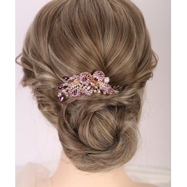 Chargances Vintage Crystal Inlaid Hair Comb Wedding Purple Rhinestone Long Teeth Hair Side Combs Bridal Slide Hairpins Barrettes Hair Accessories for Women Brides (Purple)