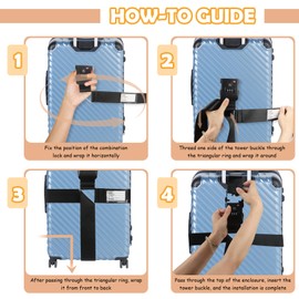 AWAMRWA Suitcase Strap with TSA Lock with 3-Digit Combination Code Including Name Plate Suitcase Straps Luggage Strap for Suitcases 190 cm Black