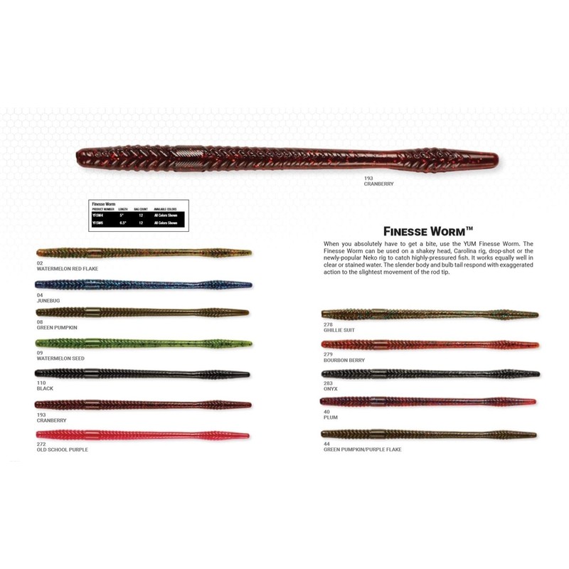 Yum Lures Finesse Worm Soft Plastic Bait Worm Bait Fishing